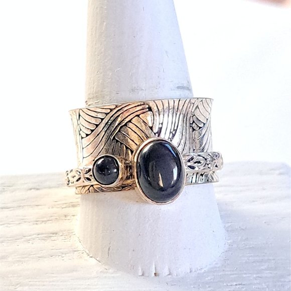 Black Onyx Sterling Silver Mediation Fidget Spinner Ring - Picture 10 of 13